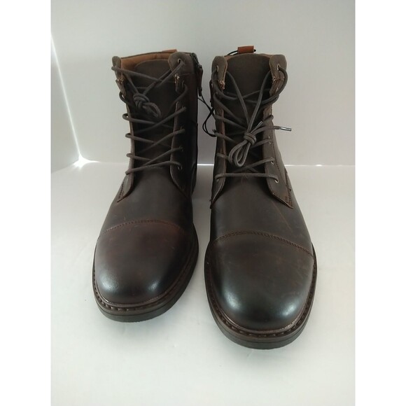 Aldo Brown Leather Combat Buckle Boots Lace Up Ankle Side Zip Shoe Men\'s 12M main image 5